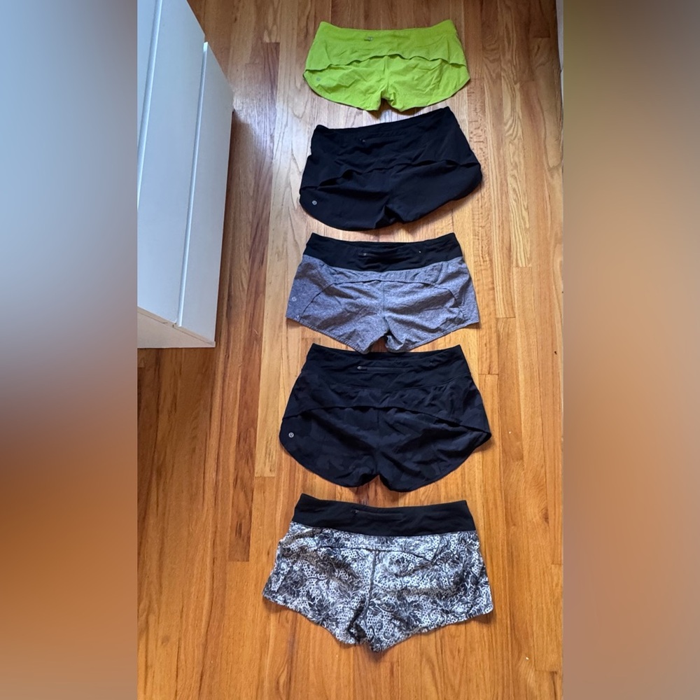 Lululemon Speed Up Shorts, 5 pair, Size 12